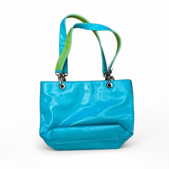 NWOT Vintage Fragile by XOXO blue and lime green vinyl purse - Picture 2 of 6